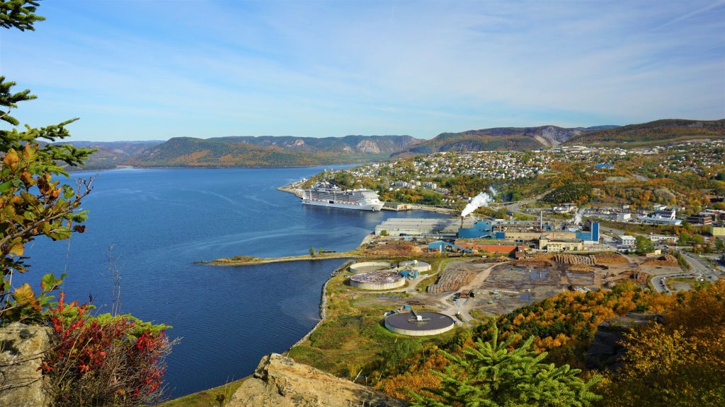 a view of the port of Corner Brook with a cruise ship docked