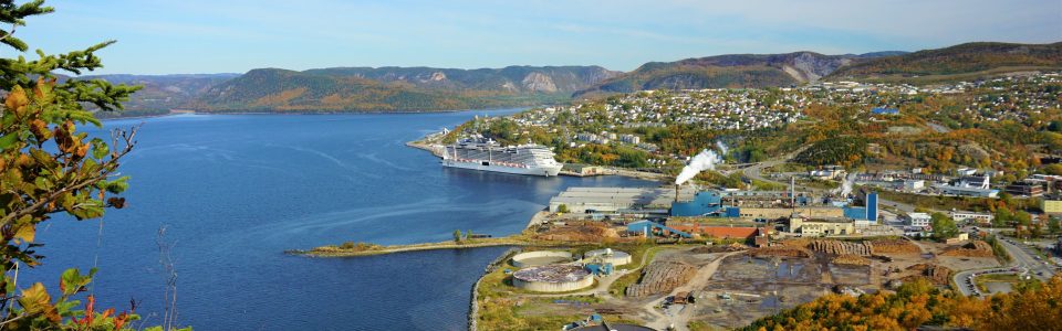 a view of the port of Corner Brook with a cruise ship docked
